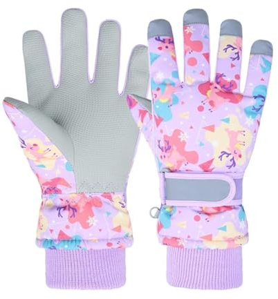 FAYHIJUN Handschuhe Kinder Winter schneehandschuhe Skihandschuhe für 1-13 Jahre Mädchen Jungen PU Palme Wasserdicht Winddichte Warm Fleece Winterhandschuhe Fahrradhandschuhe
