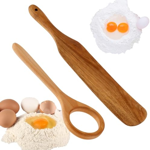 2Pcs Wooden Danish Dough Whisk, Heatproof Bread Whisking Tool, Dutch Dough Whisk, Long Bread Dough Whisk Spatula Hand Easy Whisk Baking Bread Accessories for Sourdough Bread, Pastry, Pizza, Eggs
