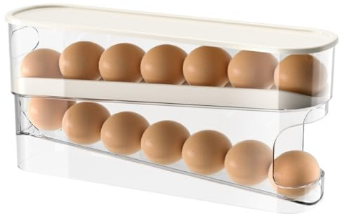 Premium Clear Fridge Egg Holder Tray with Lid & Handle - Stackable, BPA-Free, Easy to Clean Egg Dispenser
