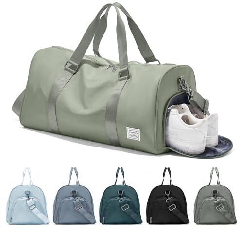 suradar Borsone Palestra Uomo Donna, Borsa Sportiva Uomo con Porta Scarpe e Tasca Umida da Viaggio, Borsone Palestra Impermeabile per il fitness, lo sport, il campeggio, i viaggi Verde grigio