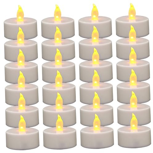 CAKEEYUM Bougies LED 24 pièces, Bougies Chauffe-Plat sans Flamme vacillantes, Longue durée, à Piles, réalistes, Lumineuses, réutilisables, Fausses pour Halloween, Noël, Mariage, LED, fauss
