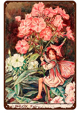 Flower Fairy Signs Vintage Metal Tin Signs Novelty Garden Signs Retro Wall Decor Home Wall Signs The Phlox Fairy 12x8 Inch