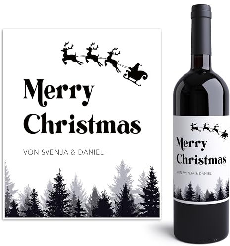 Weihnachten Geschenk Kleinigkeit Flaschenetiketten personalisiert Merry Christmas Weinetiketten Wein Etiketten selbstklebend 2 Stück | 10x12 cm