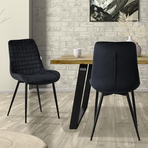 ML-Design Esszimmerstühle 2er Set, Schwarz, Sitzfläche aus Samt, Schwarzes Stahlgestell, Küchenstühle mit Rückenlehne, Wohnzimmerstühle, Polsterstühle für Esszimmer, Küche & Büro, Gepolsterte Sessel