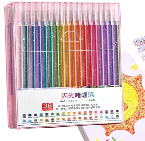 Esncddym Glitterpennor för vuxna,Glittergelpennor, Glitterpennor för scrapbooking, Färgade skrivpennor för barn Vuxna Målarböcker, kort, journalföring, hantverk, ritning