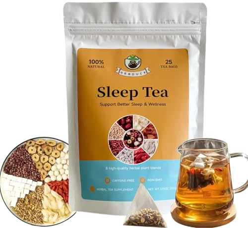 25 Organic Sleep Tea Bags for Bedtime,Chinese Barley Tea Blend 8 Premium Natural Herbs-Sour Jujube Seed,Goji berry, Jujube dates,Sleepytime Tea for Daily Wellness,Caffeine-Free, NON-GMO