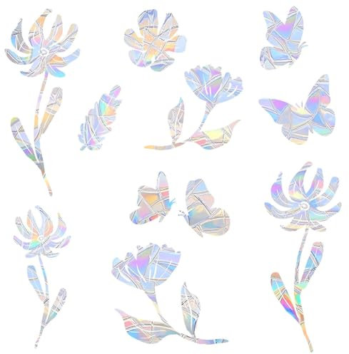 GORGECRAFT 2 Sheets 22Pcs Butterfly Flower Window Clings Non Adhesive Reusable Vinyl Rainbow Window Stickers Suncatcher Anti-Collision Prismatic Glass Decals for Sliding Door Homer Decor Save Birds