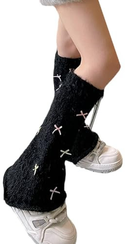 Qsvbeeqj Plüsch Beinstulpen Für Damen Mit Mehrfarbigen Kleinen Schleifen. Fairycore Pelzige Stiefelüberzüge Fußlose Socken Für Mottopartys