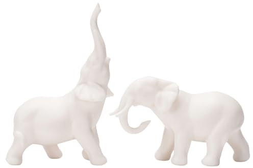 Ciieeo Set Mit 2 Elefanten-Ornament-skulpturen Elefanten-kunsthandwerk Aus Weißem Porzellan -Statue Für Die Schreibtisch- Oder Gartendekoration