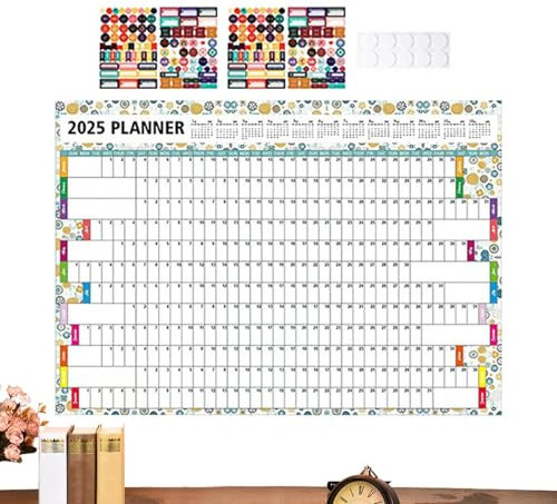 Jahres-Wandkalender 2025 – Jahreskalender 2025 | Papier 2025 12 Monate Kalender Großer Wandkalender Faltbarer Arbeitskalender 12 Monate Wandkalender für Zuhause Unternehmen Institution Zubehör