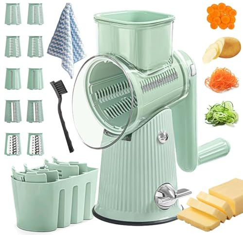 Preservea 5 in 1 Rotary Grater, Preservia 5 in 1 Rotary Grater, Preserva Grater, Kitchen Artifact 5 in 1 Food Chopper with Interchangeable Blades - Makes Shredding a Breeze (Green)
