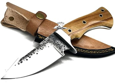 M. Zille Coltello Artigianale da Caccia Lama Fissa in Acciaio di Balestra Manico Legno Coltello Da Collezione con Fodero