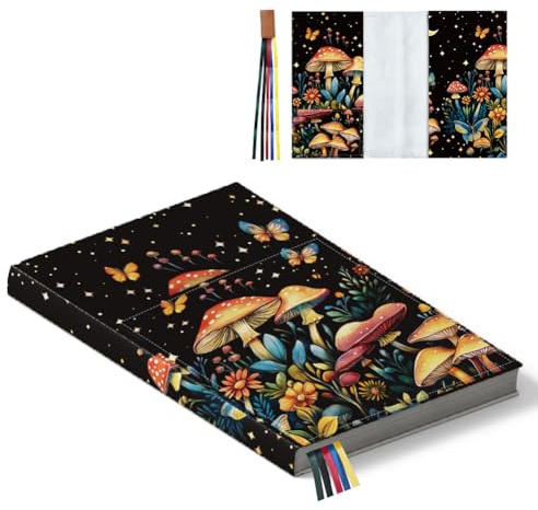 Hobbspring Buchumschlaghülle 27x18cm Verstellbar Polyester Mit Ribbon-Lesezeichen Zauberpilz Buchumschlagschutz Für Taschenbuch Hardcover Notizbuch Planer Buchliebhaber