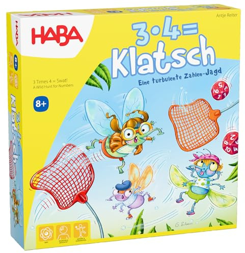 HABA 3X4=Klatsch – Spannendes Lernspiel für 2-6 Spieler ab 8 Jahren, Fördert das kleine Einmaleins und die Konzentration, Lustiges Reaktionsspiel zum Rechnen üben – 2012173001