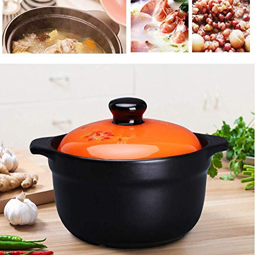 Round Ceramic Casserole Hot Pot, Rice Cooker with Lid,Clay Rice Pot,Stove Pot Soup Black Slow Stew Pot,Stockpot,Orange1-2.8L (Orange1 2.8L)