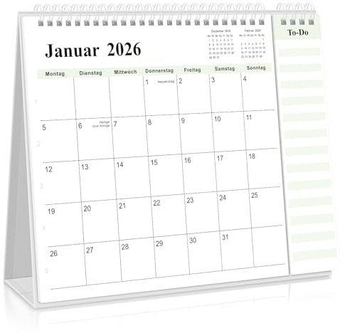 SKYDUE Calendario da tavolo 2026, calendario da 25 a dicembre 26, 2026, calendario da tavolo, calendario mensile 2026, con visualizzazione mensile, lista rimovibile, 27 x 23 x 7,8 cm, calendario anno