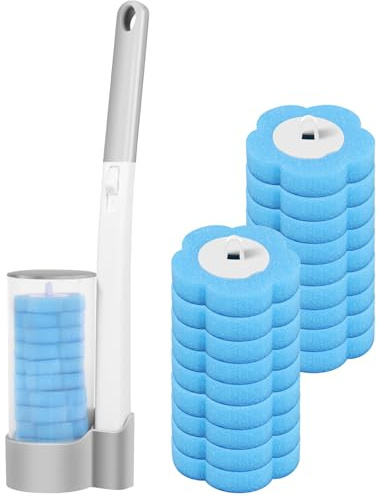 Toilet Wand Kit with 18 Refill Pads Wall-Mounted Toilet Brush with Replacement Heads and Holders 360 Degree Toilets Cleaning System Toilets Bowl Brush for Bathtub Sink Wash Basin