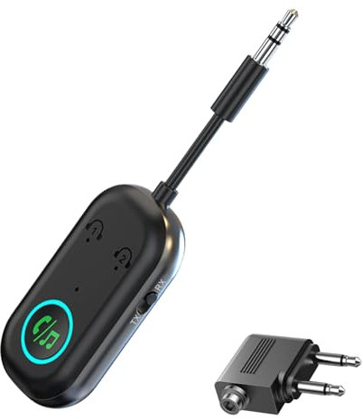 Bluetooth 5.3 Adattatore Trasmettitore, 2025 Ricevitore Trasmettitore Bluetooth Supporta 2 AirPods, [2 in 1] 3.5mm AUX Jack Trasmettitore per TV, Auricolare, Telefono Mobile, Car Audio Systems, Tablet