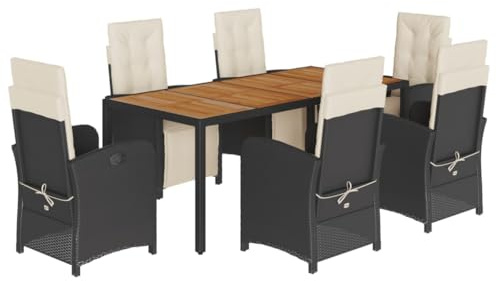 vidaXL Matgrupp för trädgården med dynor 7 delar svart konstrotting, matgrupp för trädgården, matbord och stolar, uteplatsbord och stolar