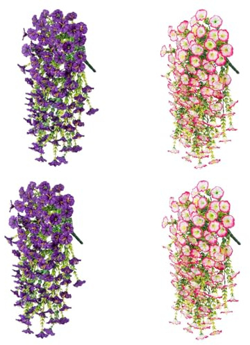 BlyeMichdi 4PCS Artificial Hanging Flowers,UV-Resistant Artificial Hanging Plants Flowers Bouquet Outdoor Indoor Fake Hanging Plant Faux Trailing Plants for Home Garden Wedding Decor