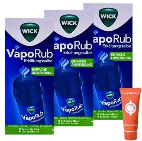 WICK VapoRub Erkältungssalbe 3x 35 g I Handlicher Stick für gezieltes Auftragen I wohltuende Dämpfe bis 8 Stunden I angenehm bei Husten, Schnupfen & Heiserkeit I Spar-Set plus Pharma Perle give-away