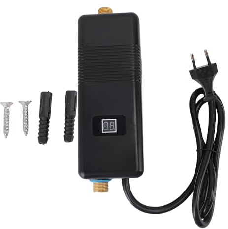 Fafeicy Chauffe-eau électrique sans Réservoir, Chauffe-eau instantané Mini Chauffe-eau sans Réservoir 3000 W Construction Compacte en Laiton Installation Verticale (Prise UE 220V)