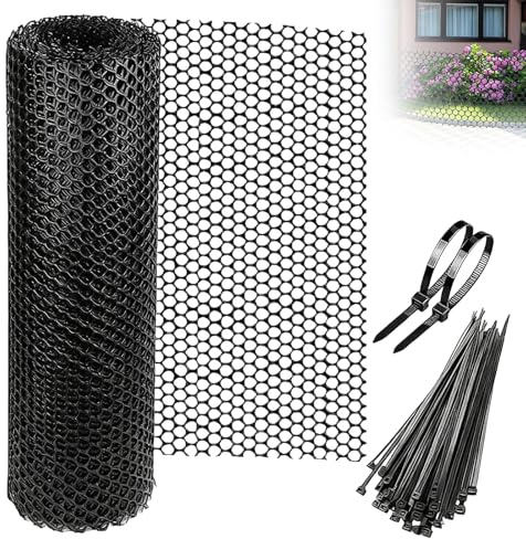 Chicken Wire Mesh Roll 40cm × 3m Plastic Mesh Reusable Garden Netting with 20 Pcs Fixed Straps 8mm Holes Barrier Fencing for Balcony Garden Poultry Breeding
