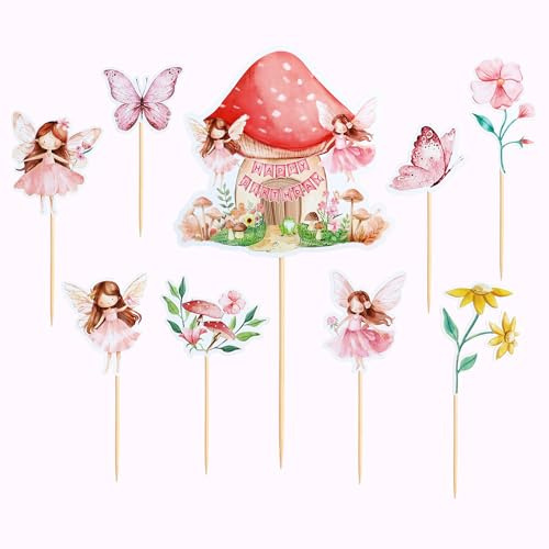 Blumomon 25Pcs Fairy Cake Toppers Pink Fairy Cupcake Toppers Picks Boy Girl Birthday Party Cake Decorations Supplies