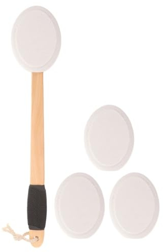 VILLCASE Applicatore per Lozione per Schiena Antiscivolo in Legno con Testine di Ricambio Set da 1 per Applicazione Crema e Protezione Solare Bagno e Doccia