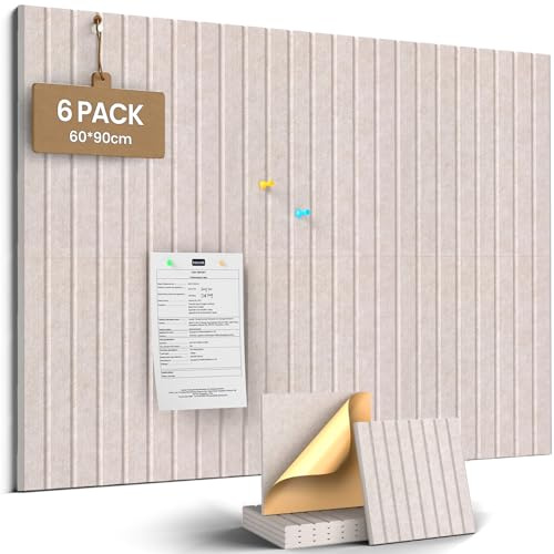 JBER Felt Cork Bulletin Board for Wall 90x60cm, 6 Pack Self-Adhesive Felt Notice Board for Walls, pin Boards for Home Office School,As Planning Board Photo Wall Board Jewelry Storage,Light Camel