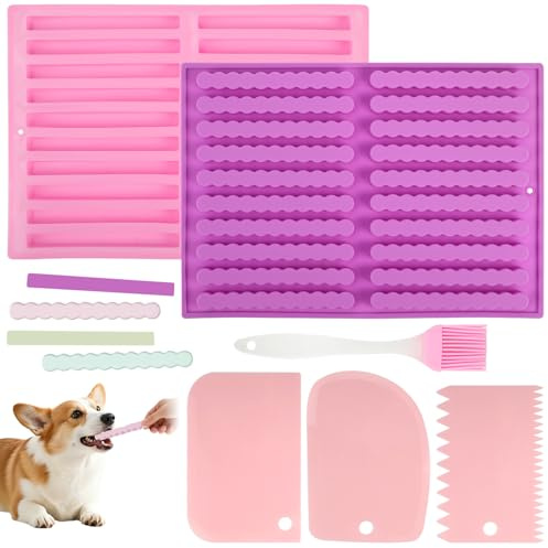 2 Stück Backmatte Hundekekse, Silikonform Riegel Müsliriegel Backformmit 3 Stück Teigschaber, 1 Stück Ölpinsel, Hundekekse Backmatten für Hundeleckerlies Diy Hunde-Snack-Sticks, Hundekeks-Kausticks