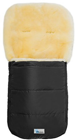 Altabebe (MT2200LP-65) Lammfell-Fußsack, Kinderwagen, Buggy Jogger Winterfußsack Wind- & wasserabweisend, Warmer Fußsack Oberteil abnehmbar, echtes Lammfell Farbe: schwarz