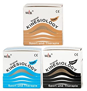 Nasara Original Kinesiologisches Physio Sport Tape: Sparset mit 3 Tapes für Sport und Medizin, Rollengröße 5cm x 5m, 1x beige 1x türkis 1x schwarz