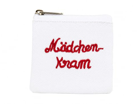 Tampontäschchen/Tamponbeutel/Aufbewahrung Tampons Mädchenkram 7 x 7 cm Weiß Rote Stickerei Baumwolle Faire Herstellung Ringelsuse
