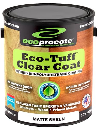 Eco-Tuff Finish Polyurethane Clear Coat — UV Resistant & Non-Toxic Wood Sealer — Clear Protective Water Based Sealant for Concrete Surface, Wood Floor, Cabinet, Countertop,Furniture — 1 Gallon — Matte