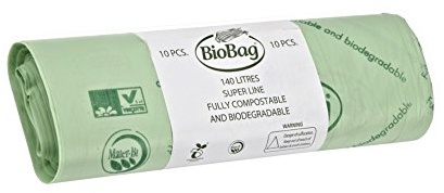 140 Litre x 10 BioBag Compostable Biodegradable Kitchen Food/Garden Waste Wheelie Bin Liner Bags/Sacks (140L) - Certified EN13432