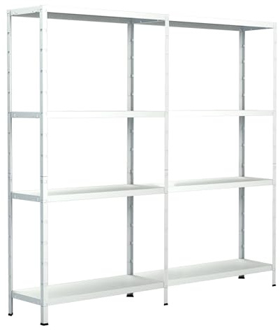 SCHULTE Regalwelt Steckregal mit 2 x 4 PowerMAX Fachböden, 65 kg Tragkraft, 180x160x40 cm (HxBxT), weiß, Lagerregal, Werkstattregal, Kellerregal, Garagenregal, Metallregal
