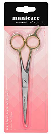 Manicare Hairdressing Scissors, Professional Japanese Stainless Steel, Barber Hair Scissor, Cutting Shears, For At Home Or Salon, Gold Plated Handles With Finger Rest, Use For Trimming Wet Or Dry Hair