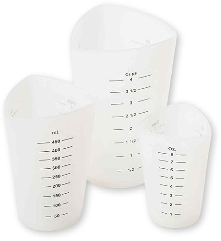 Tablecraft Flexible Measuring Cups, Silicone, Set of 3, Includes: 1, 2 & 4 Cups, White