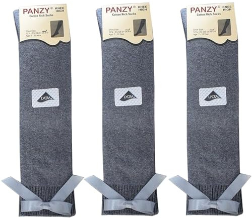 Panzy® 3 par flickor rosett knä gymnasiet vanlig lång längd bomull stretch med alla storlekar och färger (set med 3 par)