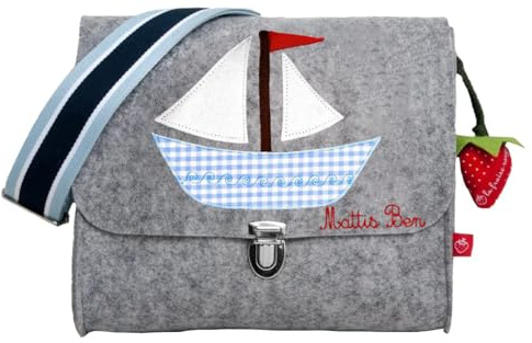 Kindergartentasche mit Namen Filztasche für Jungs mit Boot (Schiff) von la fraise rouge