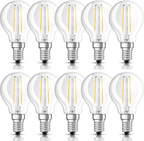NCC-Licht Lot de 10 ampoules LED à filament - En forme de goutte - 2,5 W = 25 W - E14 - Transparentes - 250 lm - Blanc chaud 827 - 2700 K