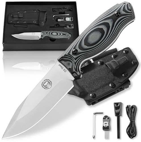 Survival Campingmesser | Feste Klinge Jagdmesser W Scheide | Geschenkset für Ihn Messer mit Feuerstarter, G10 Schaber & Paracord | Bushcraft Outdoor Messer | Full Tang Tactical Survival Knife Kit