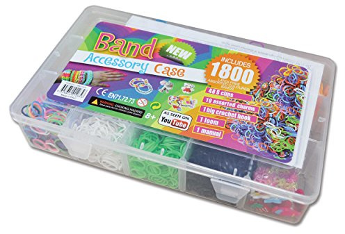 Komonee 1800 Loom Bands And Accessory Case With Big Crochet Hook Tool + Clips + Charms Art Craft Friendship Bracelet Jewellery Making Adults Game (NG1)