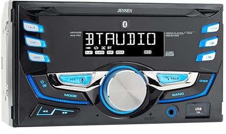 JENSEN MPR420 7-Character LCD Double DIN Car Stereo | Bluetooth Hands Free Calling & Music Streaming | Push to Talk Assistant | AM/FM Radio | USB Playback & Charging | Not a CD Player