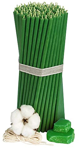 Diveevo Bienenwachs Kerzen Grün - Orthodoxe Kerzen für Gebet Rituale Tischdeko - Ungiftig, Ruß - Tropffrei, Lang, Nachhaltige Produkte, 100 Stück, Höhe 20.5 cm, Brenndauer 80 Min Nr.60