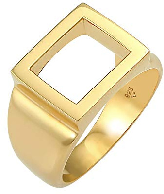 Kuzzoi Siegelring Herrenring Bandring massiv (13 mm) 925 Silber vergoldet | Markantes Schmuck Accessoire mit rechteckiger Oberfläche Goldener Ring für Männer Ringgröße 60 -66
