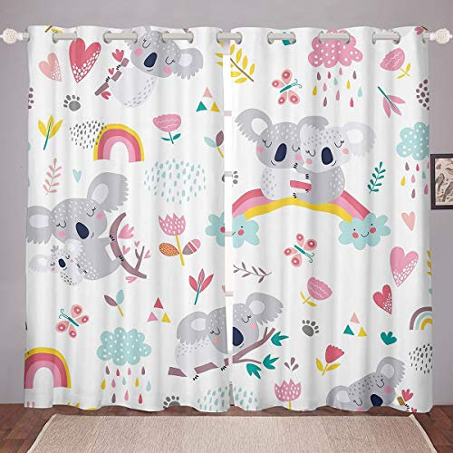 Tende da finestra per bambini Koala per camera da letto con arcobaleno,tende con fiori floreali,tende per finestre per bambini colorati e incantevoli W46 x L54