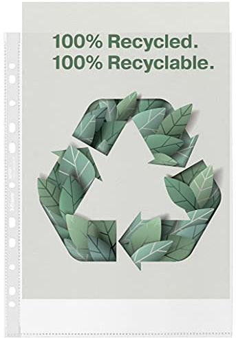Esselte Recycle A4-fickor, präglad stark PP, 100 mikron, Stansade Polyplastfickor, 50-pack, 627501