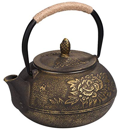 YUUGA Gusseisen, 900 ml japanische Gusseisen-Wasserkocher-Teekanne + abnehmbare Aufguss-/Sieb-Teekanne